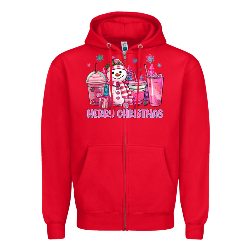 Merry Christmas Snowman Coffee Cups Zipper Hoodie by MaliasSmallBusiness | Teevron