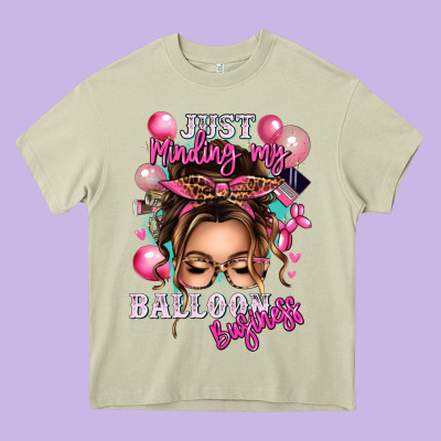 Just Minding My Balloon Business Messy Bun Heavy Core Tee Designed By Texasbilliewilder