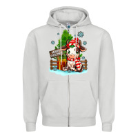Dove Grey merry christmas cow Zipper Hoodie - MaliasSmallBusiness