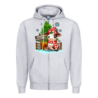 Heather Grey merry christmas cow Zipper Hoodie - MaliasSmallBusiness