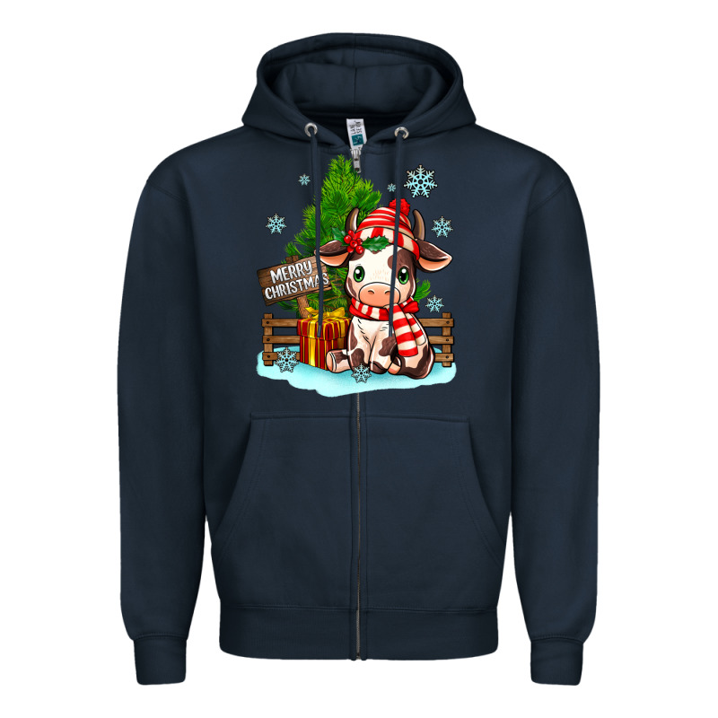 Merry Christmas Cow Zipper Hoodie by MaliasSmallBusiness | Teevron