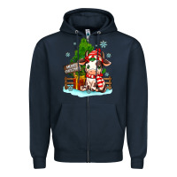 Navy merry christmas cow Zipper Hoodie - MaliasSmallBusiness