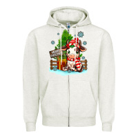 Oatmeal Heather merry christmas cow Zipper Hoodie - MaliasSmallBusiness
