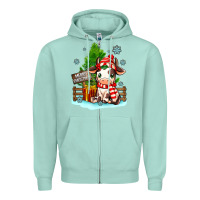 Seafoam merry christmas cow Zipper Hoodie - MaliasSmallBusiness