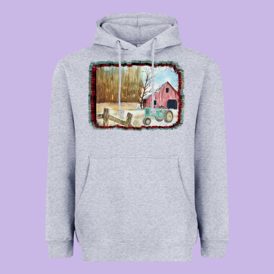 Christmas Barn Tractor Snow Heavyweight Hoodie Designed By Bettercallsaul