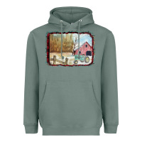 Sage Christmas Barn Tractor Snow Heavyweight Hoodie - Bettercallsaul