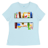 Baby Blue custom teacher name crayon Ladies Tee - texasbilliewilder