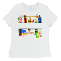 White custom teacher name crayon Ladies Tee - texasbilliewilder