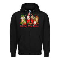 Black merry christmas gnomes coffee cups Zipper Hoodie - MaliasSmallBusiness