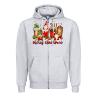 Heather Grey merry christmas gnomes coffee cups Zipper Hoodie - MaliasSmallBusiness