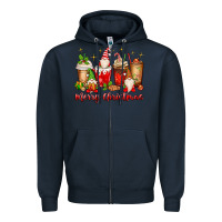 Navy merry christmas gnomes coffee cups Zipper Hoodie - MaliasSmallBusiness