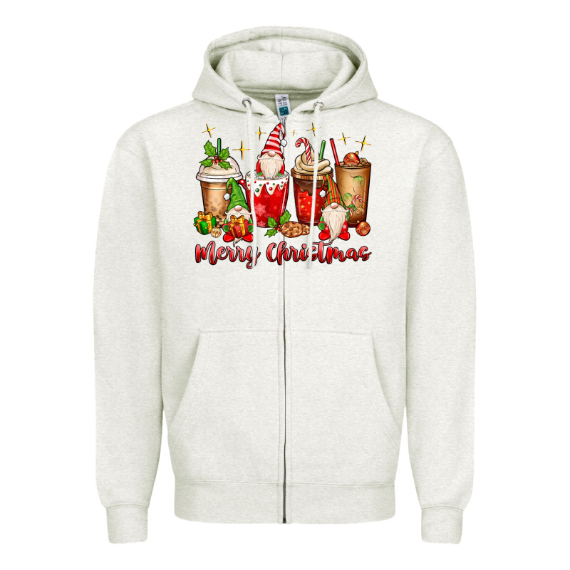 Merry Christmas Gnomes Coffee Cups Zipper Hoodie by MaliasSmallBusiness | Teevron