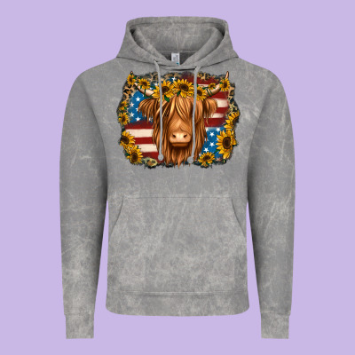 4th Of July Shaggy Cow Vintage Hoodie Designed By Jasminsmagicworld