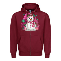 Burgundy pink christmas snowman Zipper Hoodie - MaliasSmallBusiness