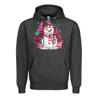Charcoal Heather pink christmas snowman Zipper Hoodie - MaliasSmallBusiness
