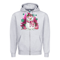 Heather Grey pink christmas snowman Zipper Hoodie - MaliasSmallBusiness