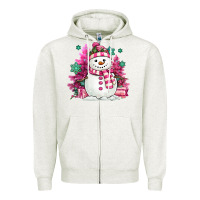 Oatmeal Heather pink christmas snowman Zipper Hoodie - MaliasSmallBusiness