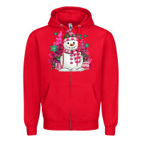 Red pink christmas snowman Zipper Hoodie - MaliasSmallBusiness
