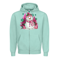 Seafoam pink christmas snowman Zipper Hoodie - MaliasSmallBusiness