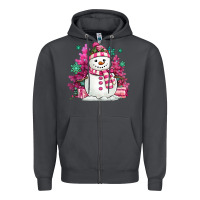 Pink Christmas Snowman Zipper Hoodie | Teevron
