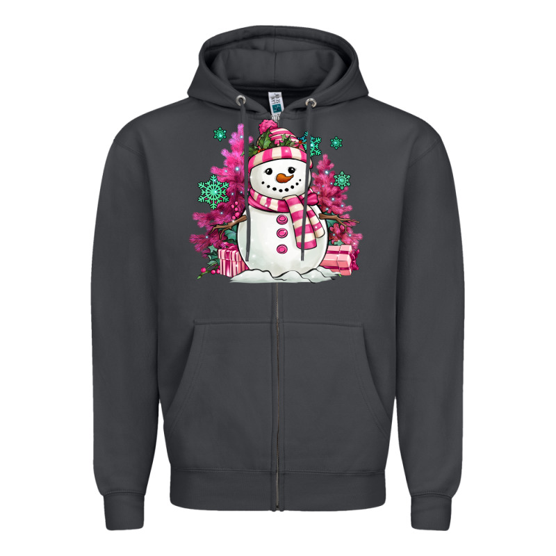Pink Christmas Snowman Zipper Hoodie by MaliasSmallBusiness | Teevron