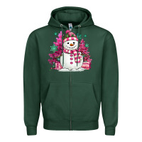 Sports Green pink christmas snowman Zipper Hoodie - MaliasSmallBusiness