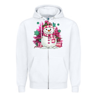 White pink christmas snowman Zipper Hoodie - MaliasSmallBusiness