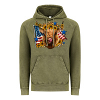 Vintage Olive 4th of july shaggy cow leopard background Vintage Hoodie - Jasminsmagicworld