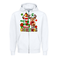 White my first christmas reindeer Zipper Hoodie - MaliasSmallBusiness