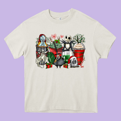 Christmas Cartoon Characters Coffee Cups Heavy Core Tee Designed By Zillion Design Studio