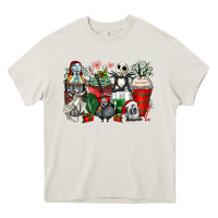 Cream Christmas cartoon characters coffee cups Heavy Core Tee - Zillion Design Studio