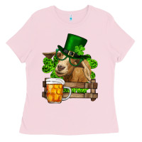 Bubblegum Pink st. patrick's day goat and beer Ladies Tee - RanaPortraitStore