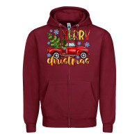 Burgundy merry christmas truck Zipper Hoodie - MaliasSmallBusiness