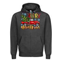 Charcoal Heather merry christmas truck Zipper Hoodie - MaliasSmallBusiness