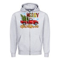Heather Grey merry christmas truck Zipper Hoodie - MaliasSmallBusiness