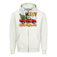 Oatmeal Heather merry christmas truck Zipper Hoodie - MaliasSmallBusiness