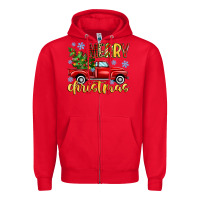 Red merry christmas truck Zipper Hoodie - MaliasSmallBusiness