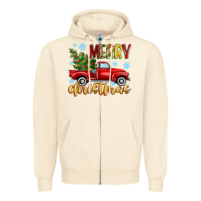 Merry Christmas Truck Zipper Hoodie by MaliasSmallBusiness | Teevron