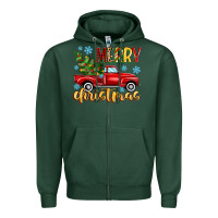 Sports Green merry christmas truck Zipper Hoodie - MaliasSmallBusiness