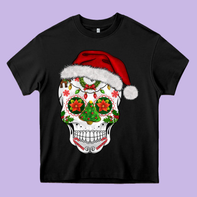 Sugar Skull  Christmas Heavy Core Tee Designed By Barkaloodesign