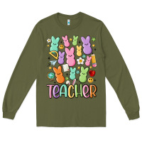 Army Green teacher bunny's Long Sleeve Tee - MaliasSmallBusiness