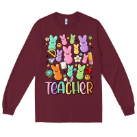Burgundy teacher bunny's Long Sleeve Tee - MaliasSmallBusiness