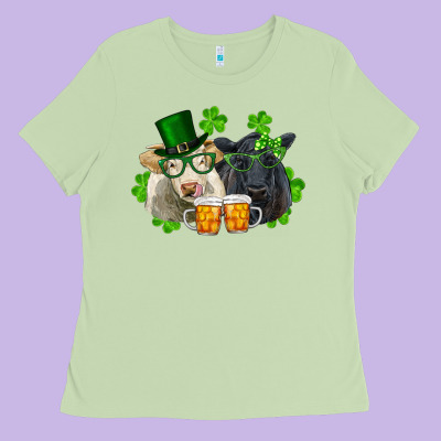 St. Patrick's Day Charolais And Black Angus Cows Ladies Tee Designed By Ranaportraitstore