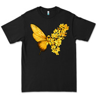 Black flowers and childhood cancer ribbon butterfly Premium Tee - texasbilliewilder