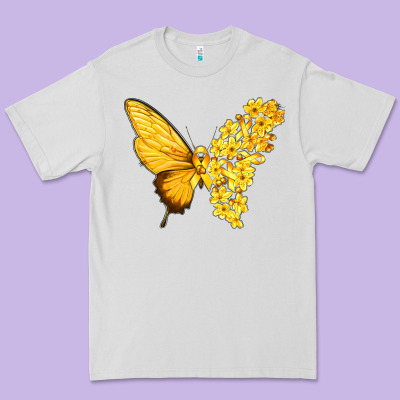 Flowers And Childhood Cancer Ribbon Butterfly Premium Tee Designed By Texasbilliewilder