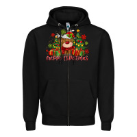Black merry christmas reindeer Zipper Hoodie - MaliasSmallBusiness