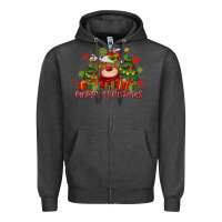 Charcoal Heather merry christmas reindeer Zipper Hoodie - MaliasSmallBusiness
