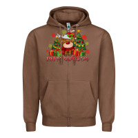 Chestnut merry christmas reindeer Zipper Hoodie - MaliasSmallBusiness