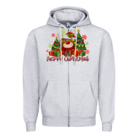 Heather Grey merry christmas reindeer Zipper Hoodie - MaliasSmallBusiness