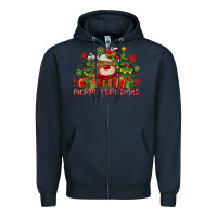 Navy merry christmas reindeer Zipper Hoodie - MaliasSmallBusiness